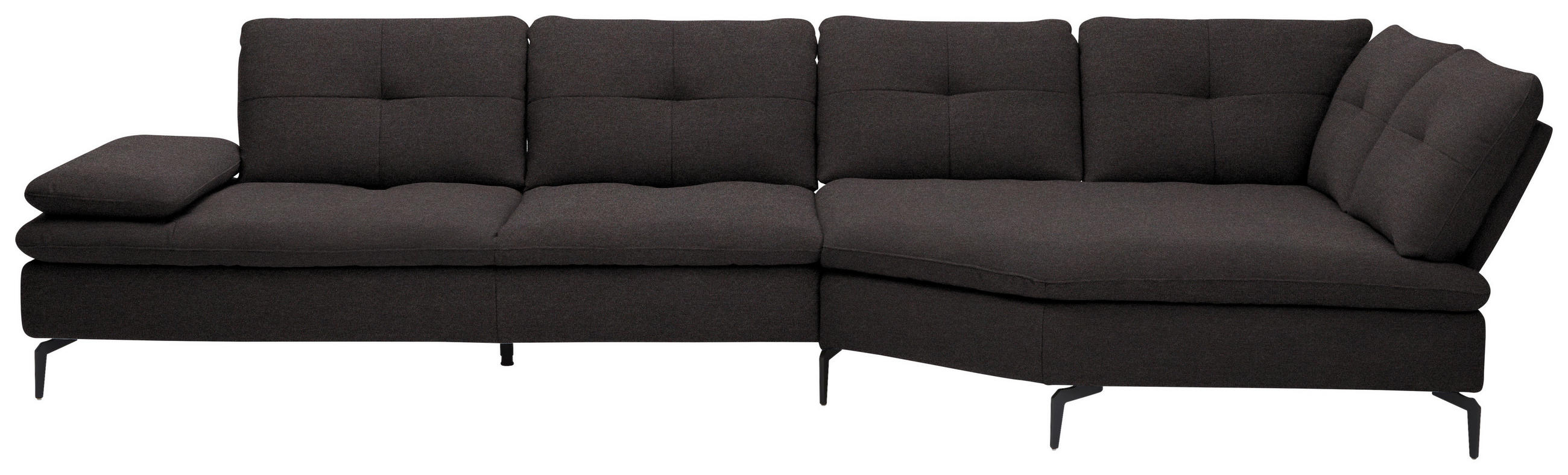 ECKSOFA in Flachgewebe Schwarz  - Schwarz, Design, Textil/Metall (344/157cm) - Chilliano