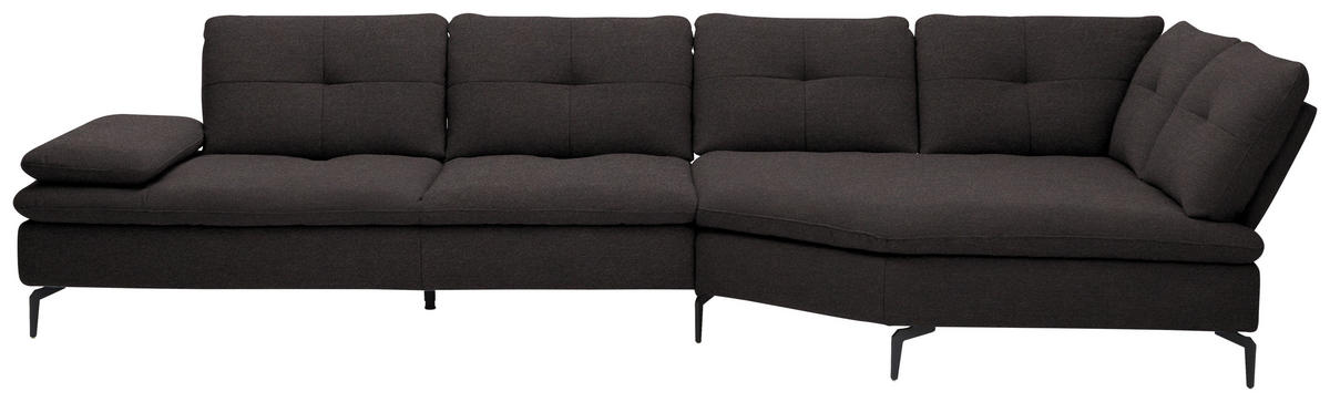 ECKSOFA in Flachgewebe Schwarz  - Schwarz, Design, Textil/Metall (344/157cm) - Chilliano