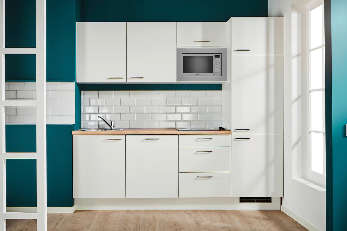 KÜCHENLEERBLOCK 240 cm   in Weiß, Eichefarben  - Edelstahlfarben/Eichefarben, Design, Holzwerkstoff/Metall (240cm) - Pino