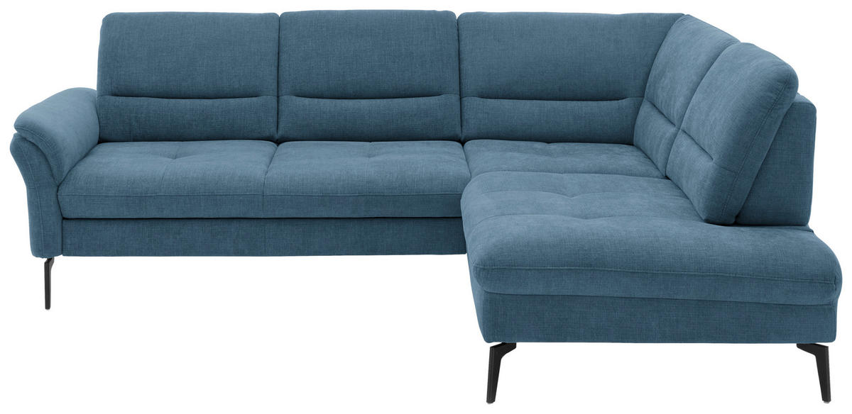ECKSOFA in Webstoff Blau  256/206 cm  - Blau/Schwarz, Design, Textil/Metall (256/206cm) - Beldomo System