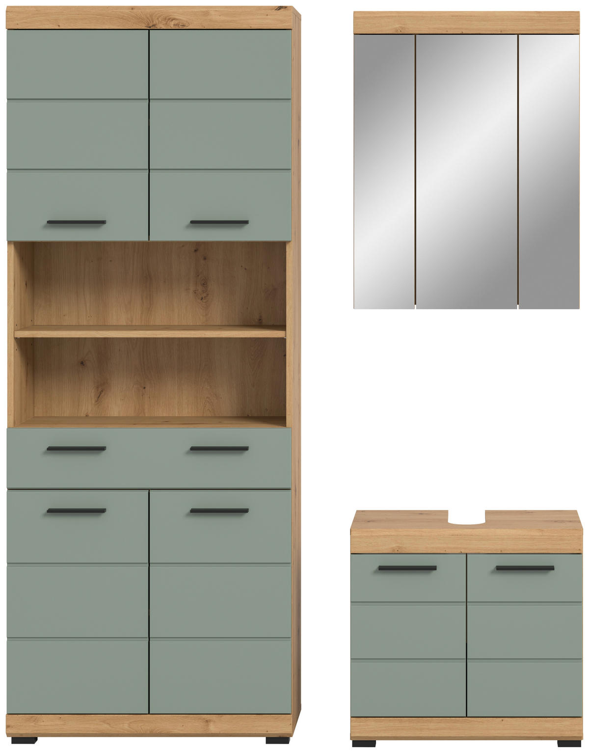 BADEZIMMER 3-teilig  in 134 cm  - Schwarz, MODERN, Holzwerkstoff/Kunststoff (134cm) - MID.YOU