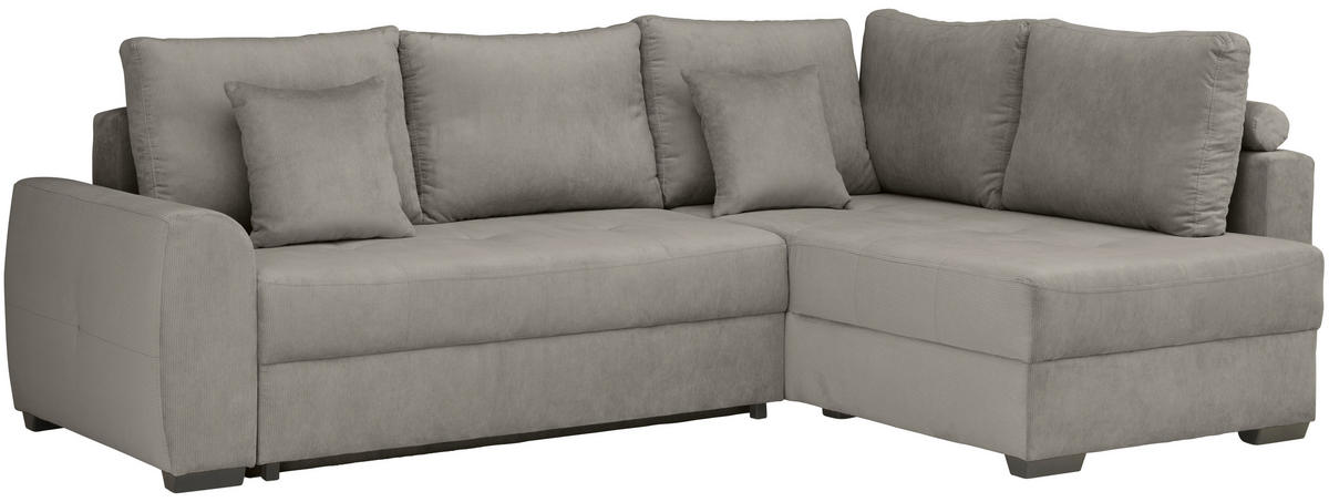 ECKSOFA inkl. Funktionen Hellgrau Cord  - Hellgrau/Schwarz, Design, Kunststoff/Textil (265/182cm) - Stylife