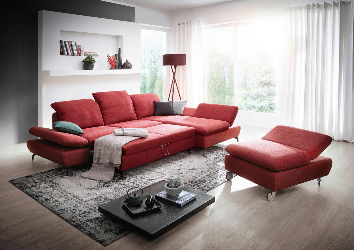 ECKSOFA Rot Chenille  - Silberfarben/Rot, Design, Textil/Metall (200/315cm) - Chilliano
