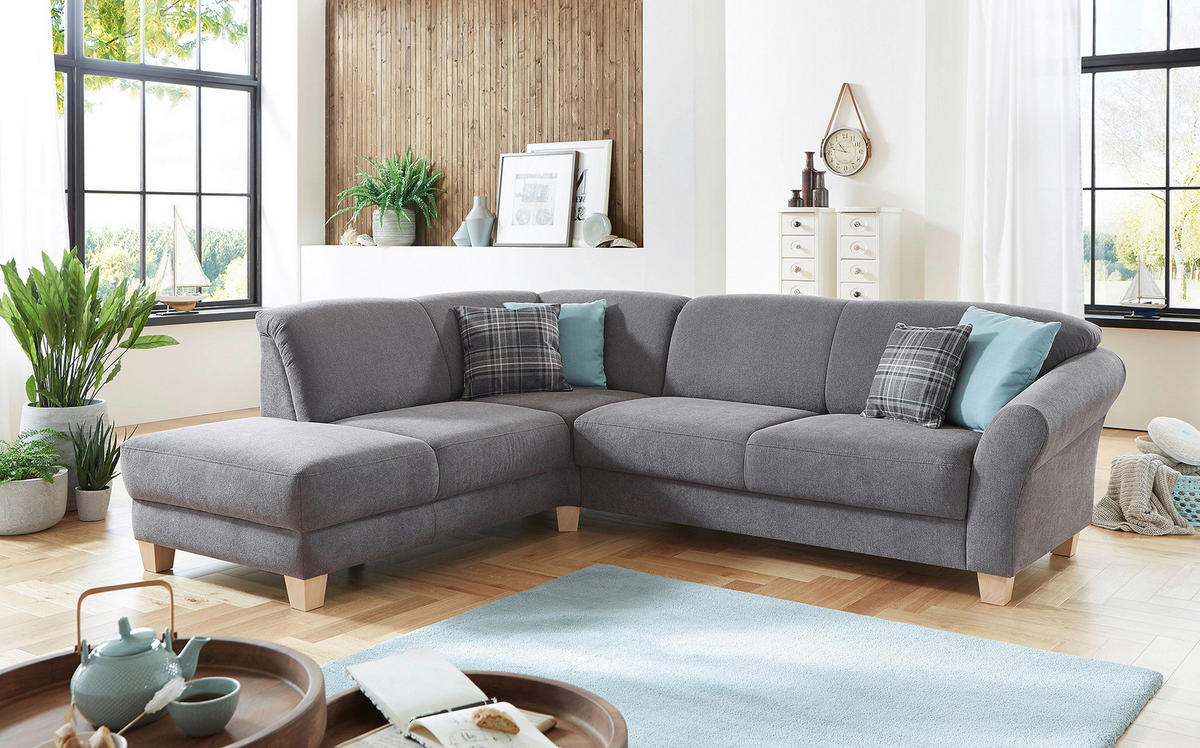 ROHOVÁ SEDAČKA, textil, šedá - šedá/přírodní barvy, Konvenční, dřevo/textil (212/257cm) - Sit & More