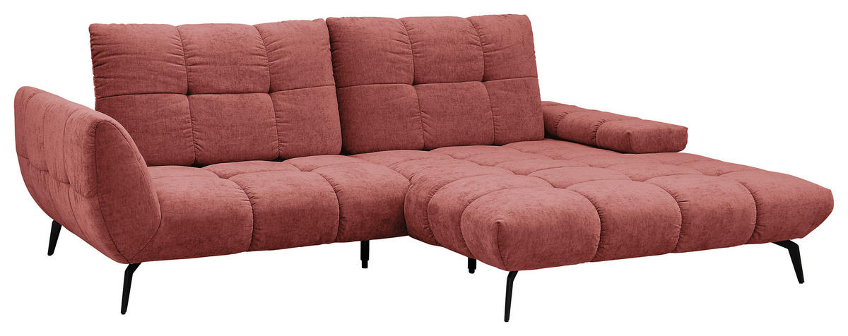 ECKSOFA Weinrot Flachgewebe Rücken echt, Sitztiefenverstellung  - Weinrot/Schwarz, KONVENTIONELL, Textil/Metall (273/211cm) - SetOne by Musterring