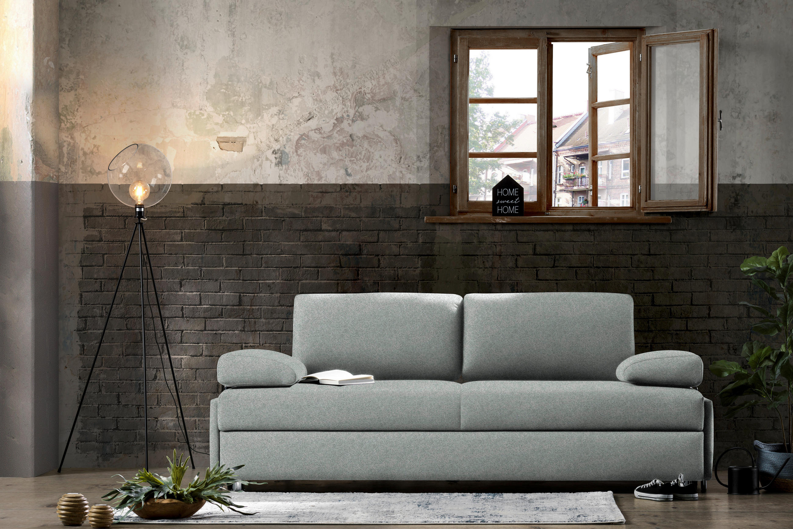 SCHLAFSOFA in Flachgewebe Grau  - Chromfarben/Grau, Design, Textil/Metall (212/84/100cm) - Bali