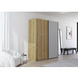 SCHWEBETÜRENSCHRANK 180/223/68 cm 2-türig Eichefarben, Chromfarben, Hellgrau  - Chromfarben/Eichefarben, Design, Glas/Holz (180/223/68cm) - Novel