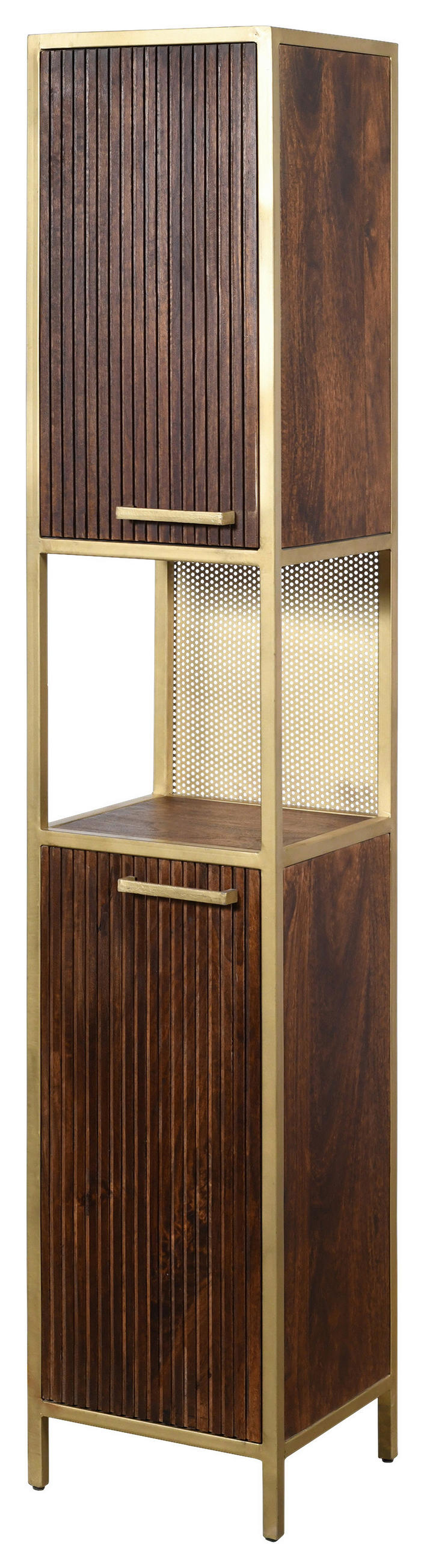 HOCHSCHRANK 35/190/40 cm  - Dunkelbraun/Goldfarben, MODERN, Holz/Metall (35/190/40cm) - Livetastic