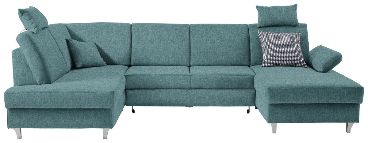 WOHNLANDSCHAFT in Webstoff Türkis  - Türkis/Silberfarben, KONVENTIONELL, Holz/Textil (186/322/167cm) - Cantus