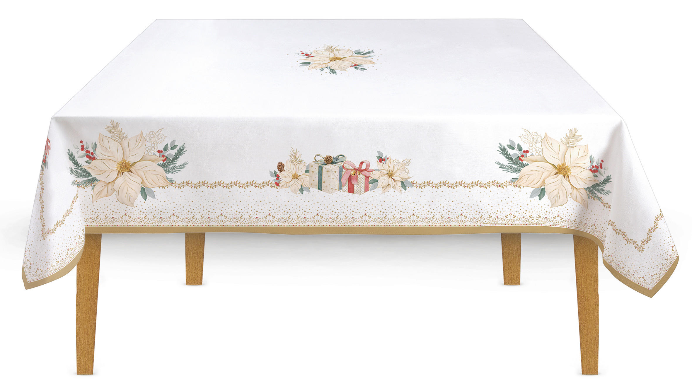 Pozzi AND Easy Life Tischdecke White Elegance Weiß, Champagner, Dunkelrosa, Salbeigrün 180x145 cm