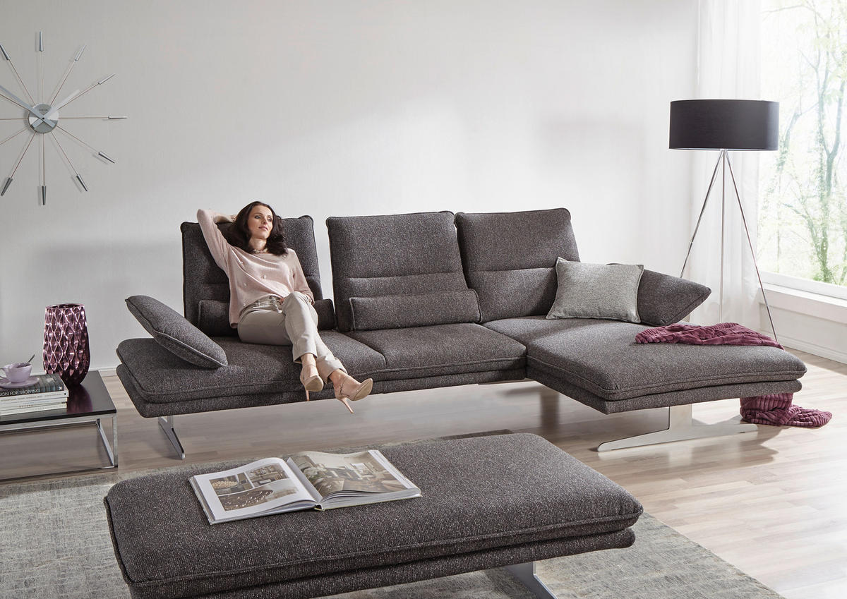 ECKSOFA in Webstoff Anthrazit  - Chromfarben/Anthrazit, Design, Textil/Metall (291/164cm) - Chilliano