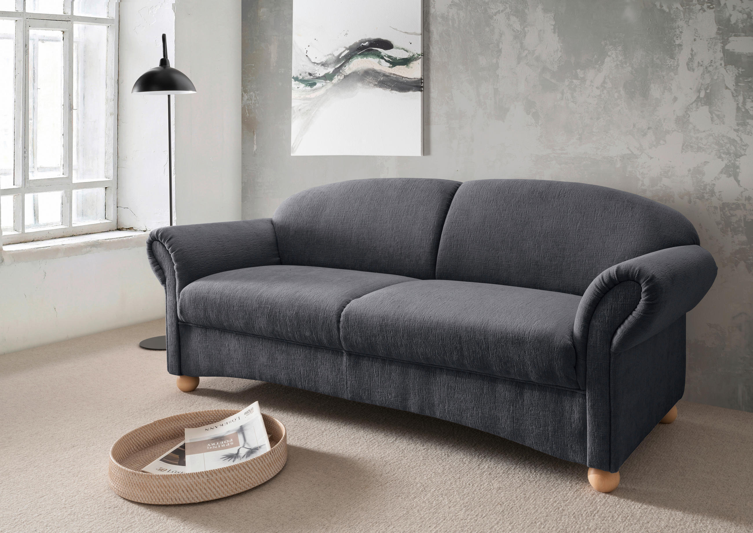2-SITZER-SOFA in Mikrofaser Anthrazit  - Wildeiche/Anthrazit, KONVENTIONELL, Holz/Textil (151/94/80cm) - Livetastic