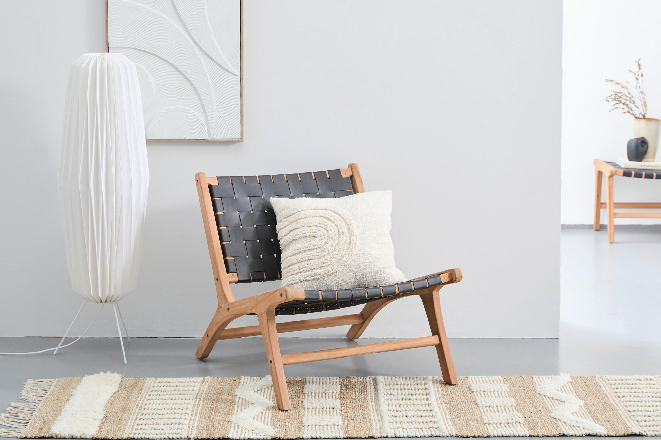 FOTOLIU in lemn, piele culoare natur  - culoare natur/culoare lemn tec, Design, lemn/piele (65/68/78cm) - Livetastic