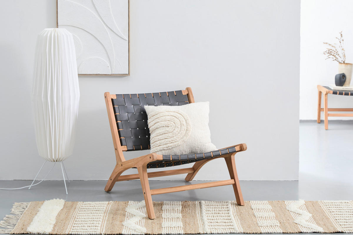 SESSEL in Echtleder Naturfarben  - Naturfarben/Teakfarben, Design, Leder/Holz (65/68/78cm) - Livetastic