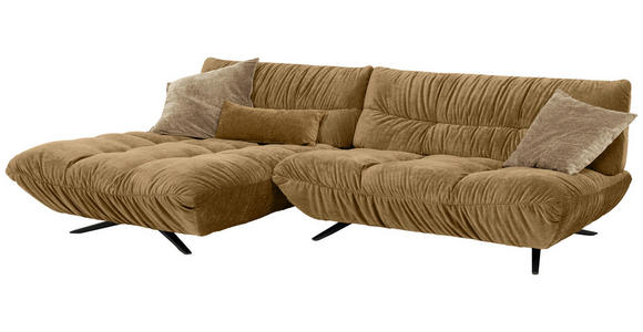 ECKSOFA Beigebraun Chenille Rücken echt, Sitztiefenverstellung  - Beigebraun/Schwarz, Design, Textil/Metall (178/295cm) - Belluti