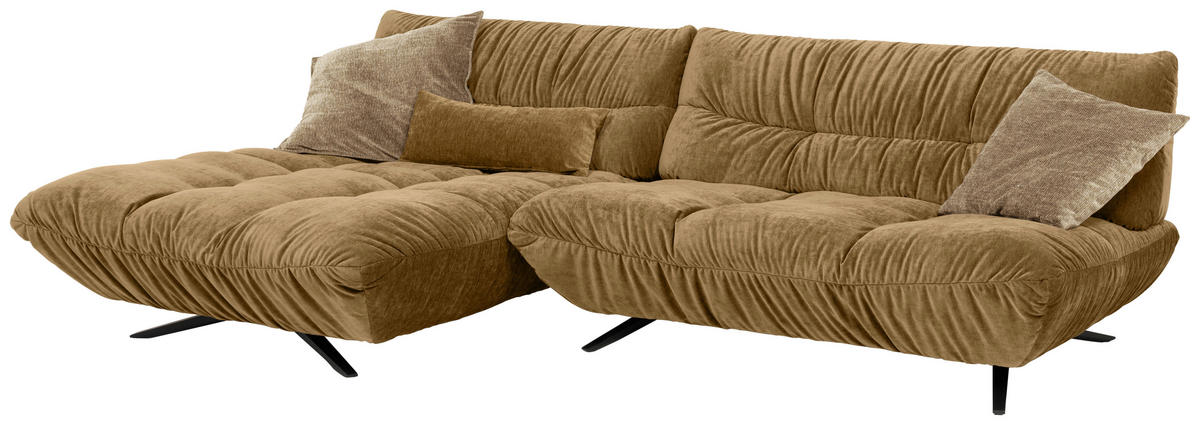 ECKSOFA Beigebraun Chenille Rücken echt, Sitztiefenverstellung  - Beigebraun/Schwarz, Design, Textil/Metall (178/295cm) - Belluti