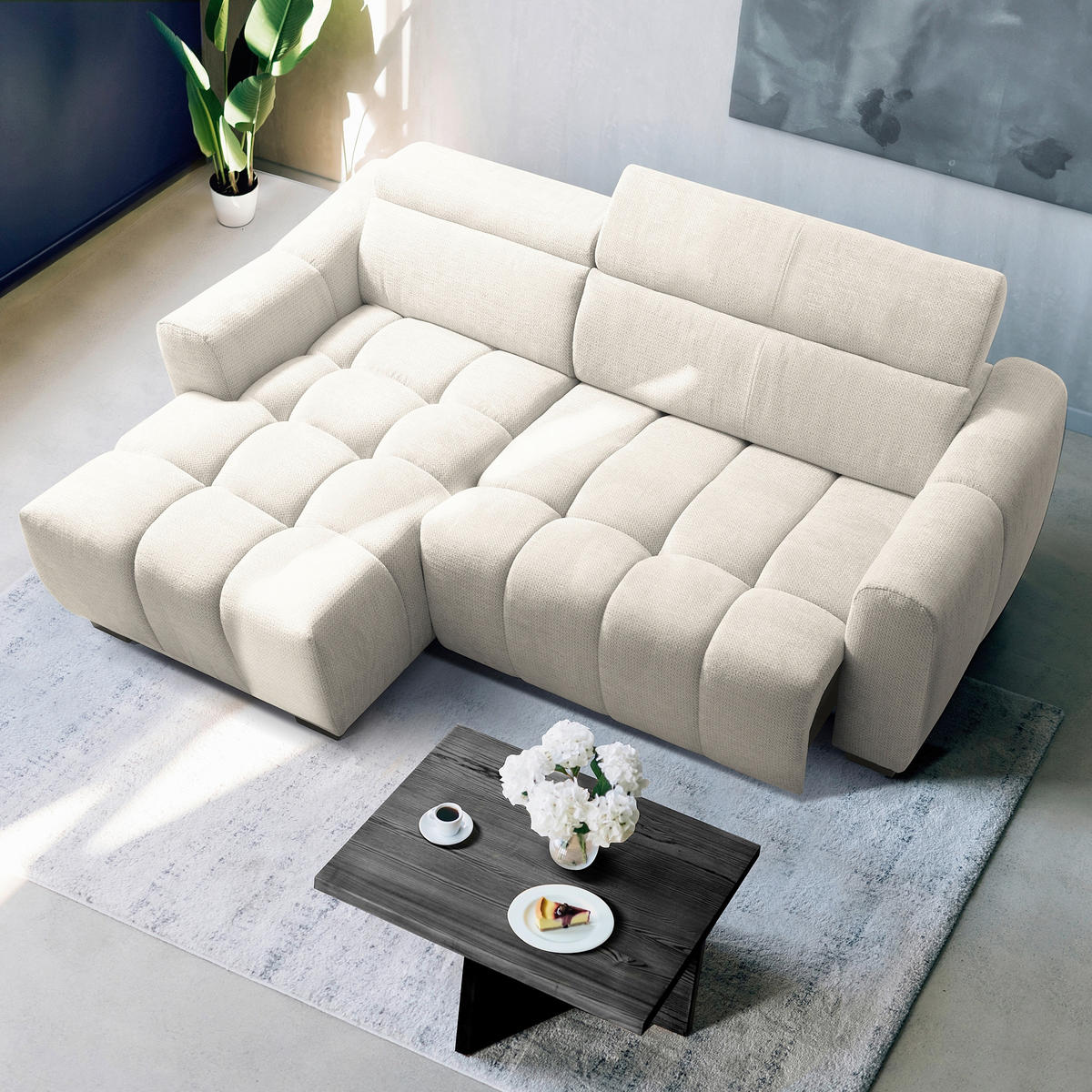 ECKSOFA  Webstoff Weiss  - Weiss/Schwarz, Design, Kunststoff/Textil (177/274cm) - Livetastic
