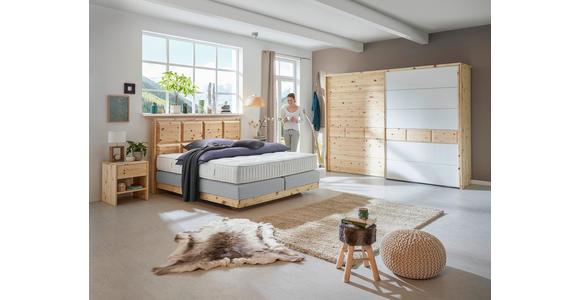 BOXSPRINGBETT 160/200 cm  in Zirbelkieferfarben, Hellgrau  - Zirbelkieferfarben/Hellgrau, Natur, Holz/Textil (160/200cm) - Valnatura