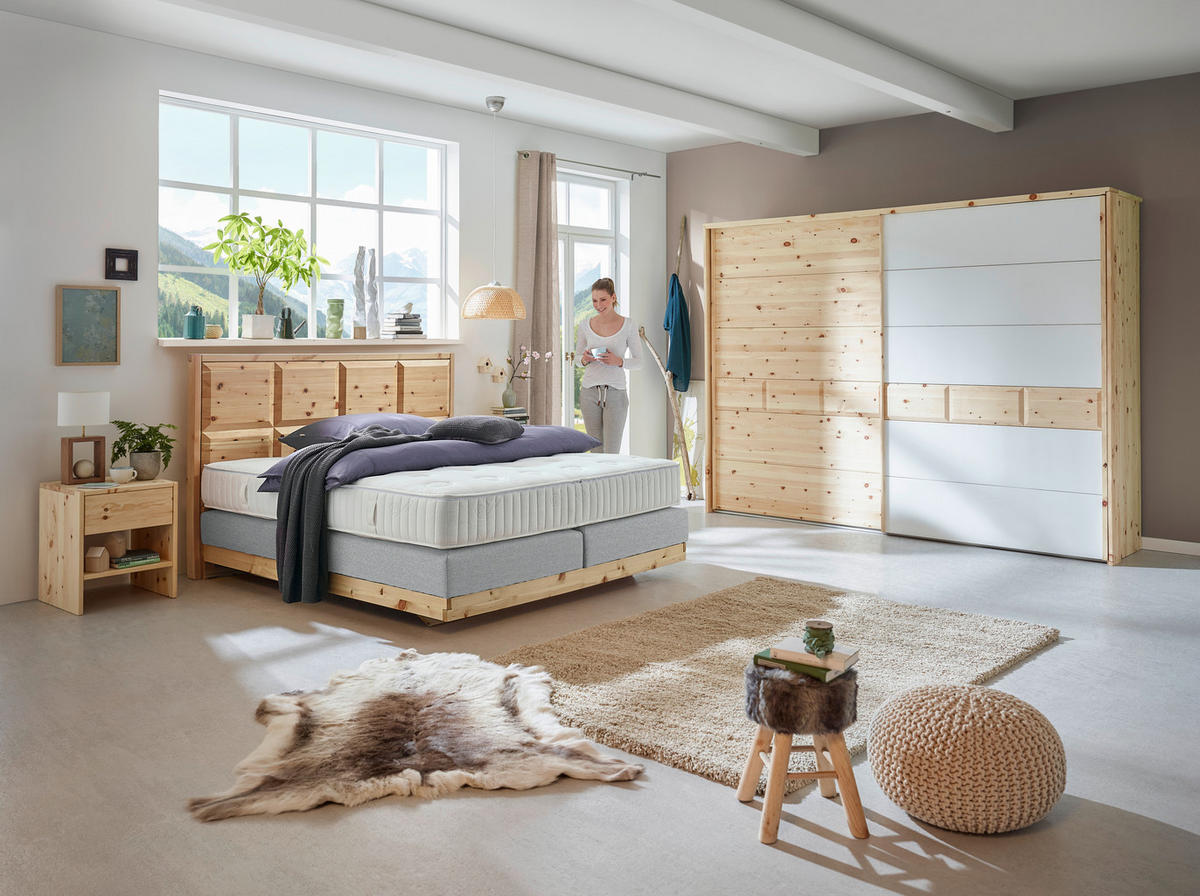 BOXSPRINGBETT 180/200 cm  Zirbelkieferfarben, Hellgrau  - Zirbelkieferfarben/Hellgrau, Natur, Holz/Textil (180/200cm) - Valnatura