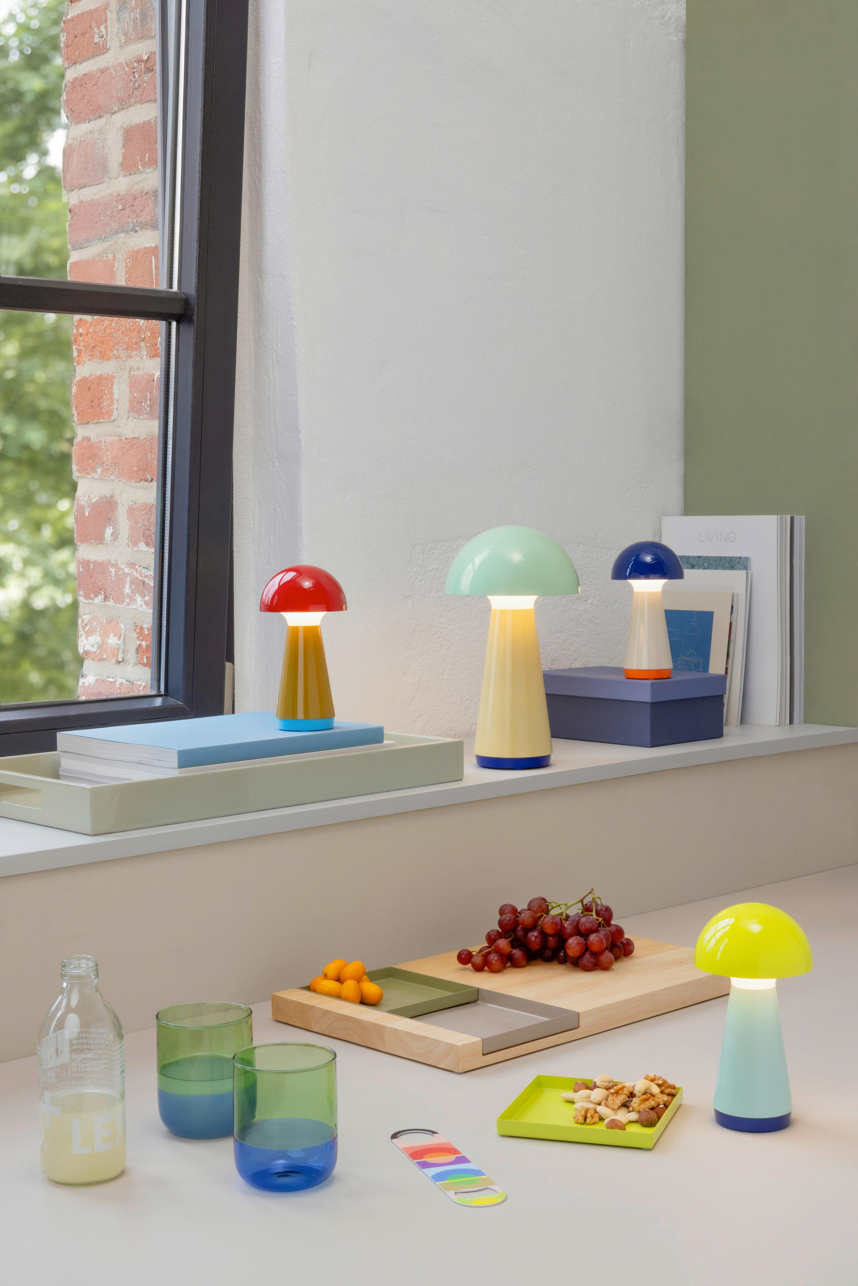 Thumbnail - Remember Led-Tischleuchte Remember, Beige, Mintgrün, Kunststoff, rund,rund, 28 cm, Touch (on/off), mit Schalter, aufladb...