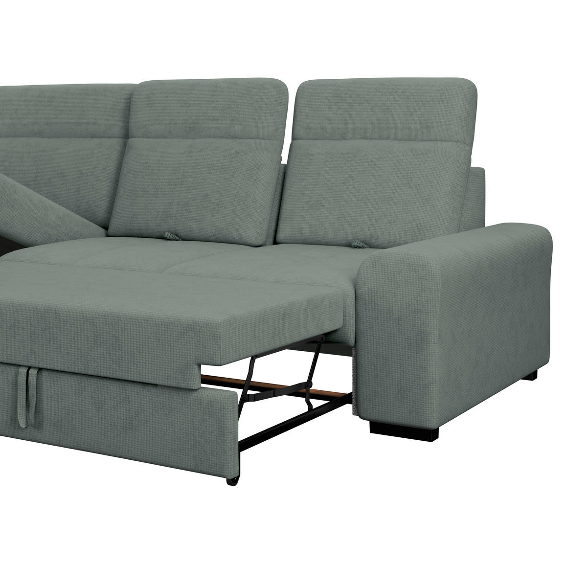 ECKSOFA Grün Chenille Rücken echt, Kopfteilverstellung  - Schwarz/Grün, KONVENTIONELL, Holz/Textil (203/286cm) - MID.YOU