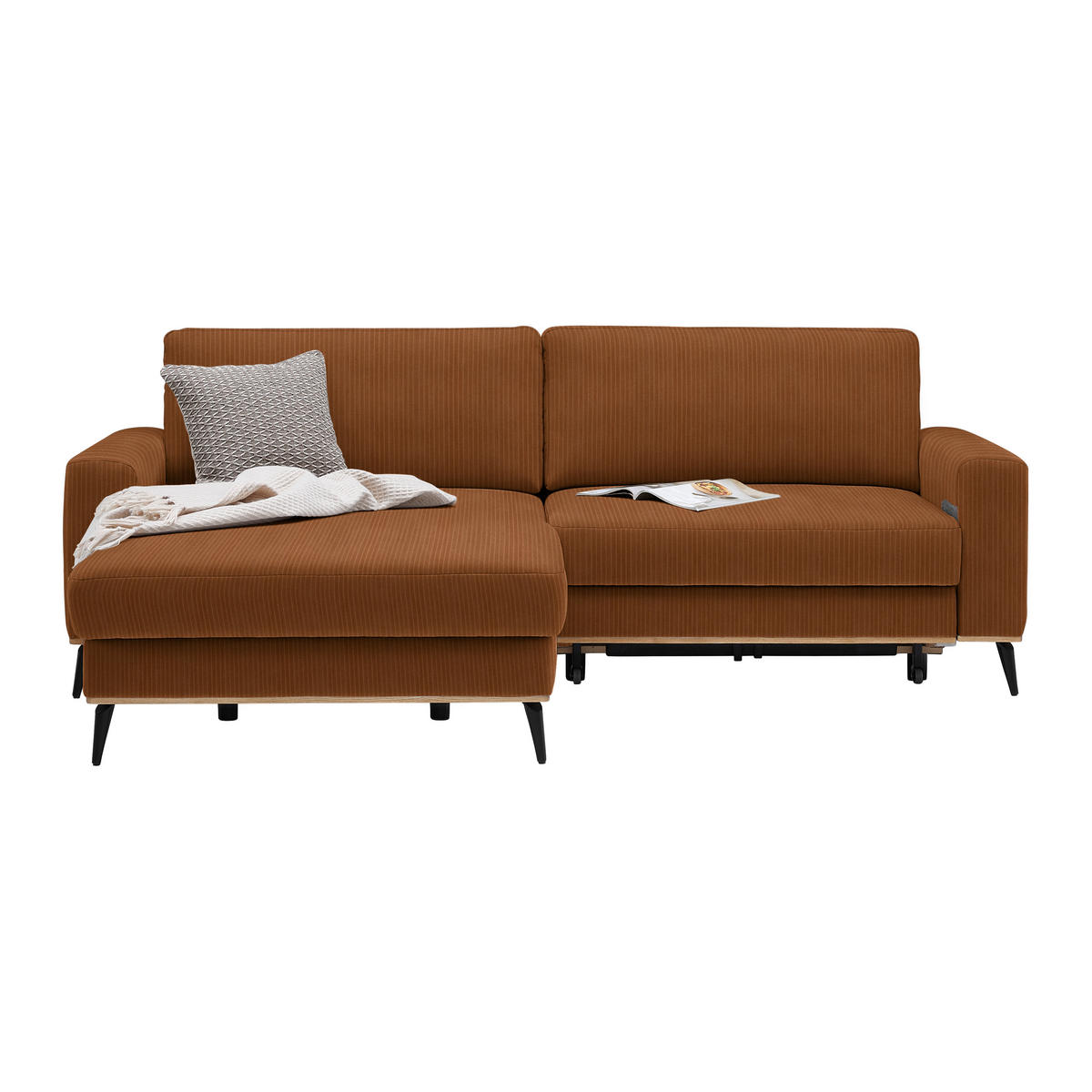 ECKSOFA Chenille, Cord Rostfarben  - Rostfarben/Schwarz, Konventionell, Holz/Textil (167/87/234cm) - MID.YOU