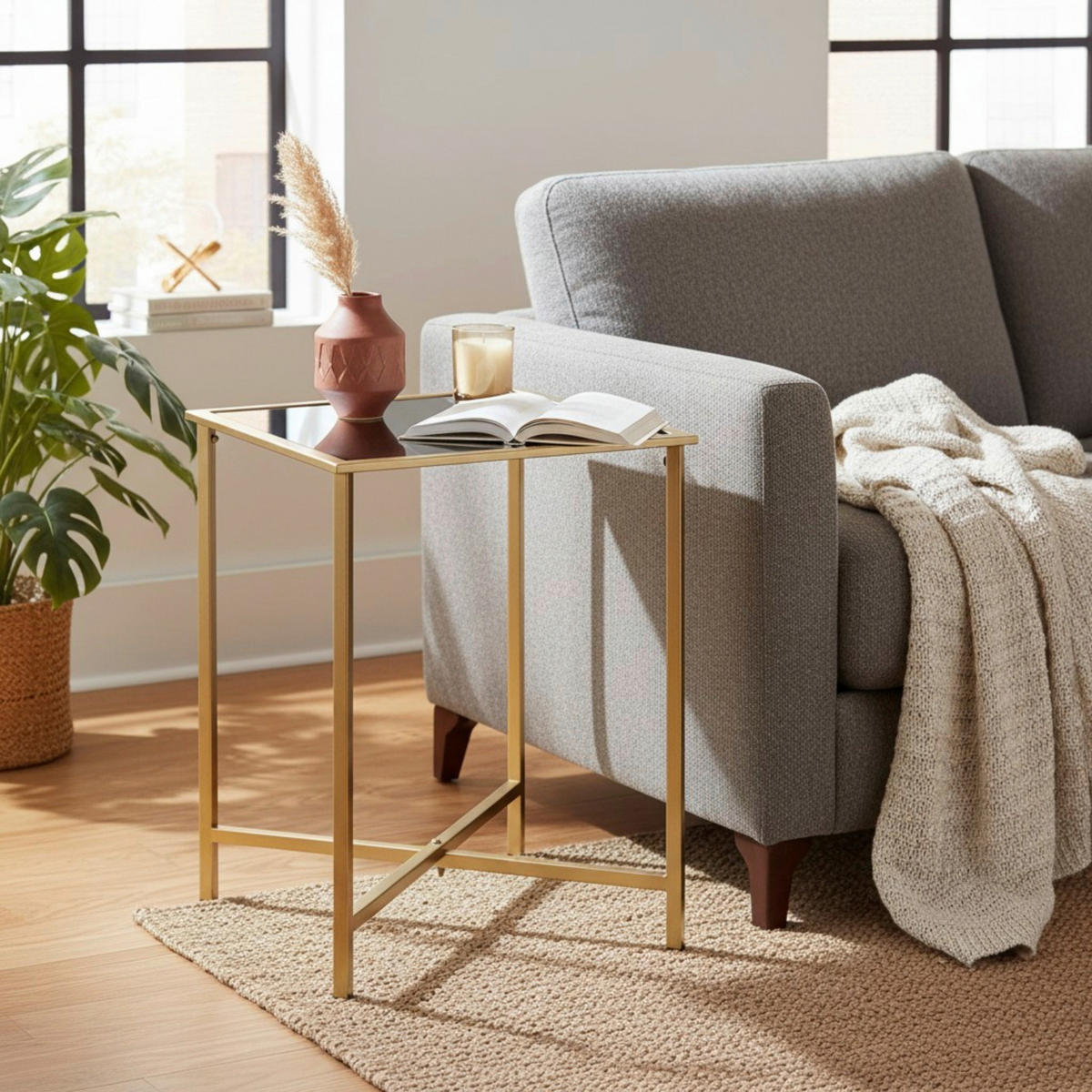 COUCHTISCH in Metall, Glas 39/39/53 cm  - Klar/Goldfarben, MODERN, Glas/Metall (39/39/53cm)
