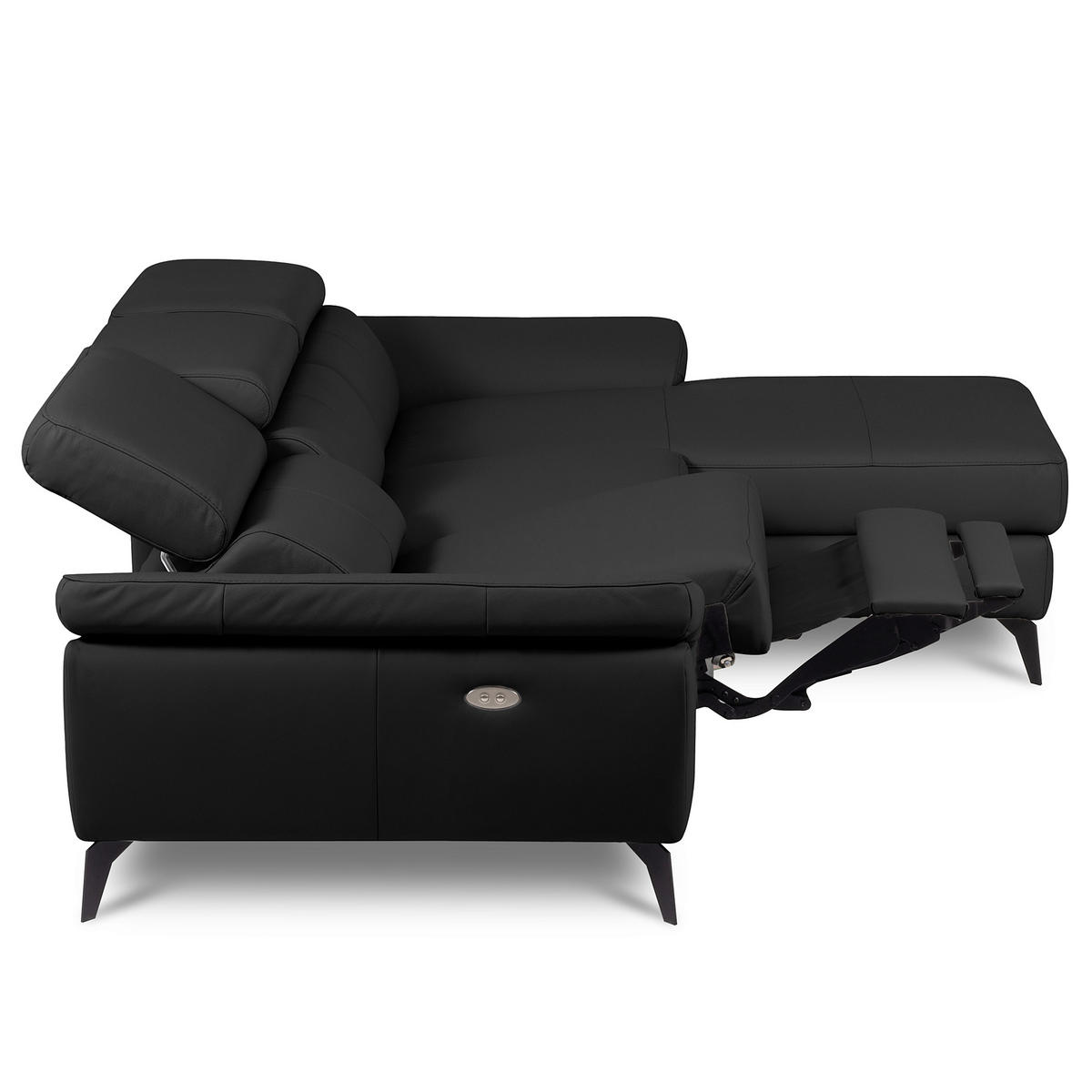 ECKSOFA SONO in Lederlook Echtleder Schwarz Armteilverstellung, Kopfteilverstellung  252/179 cm  - Schwarz, Design, Leder/Textil (252/179cm) - Livetastic