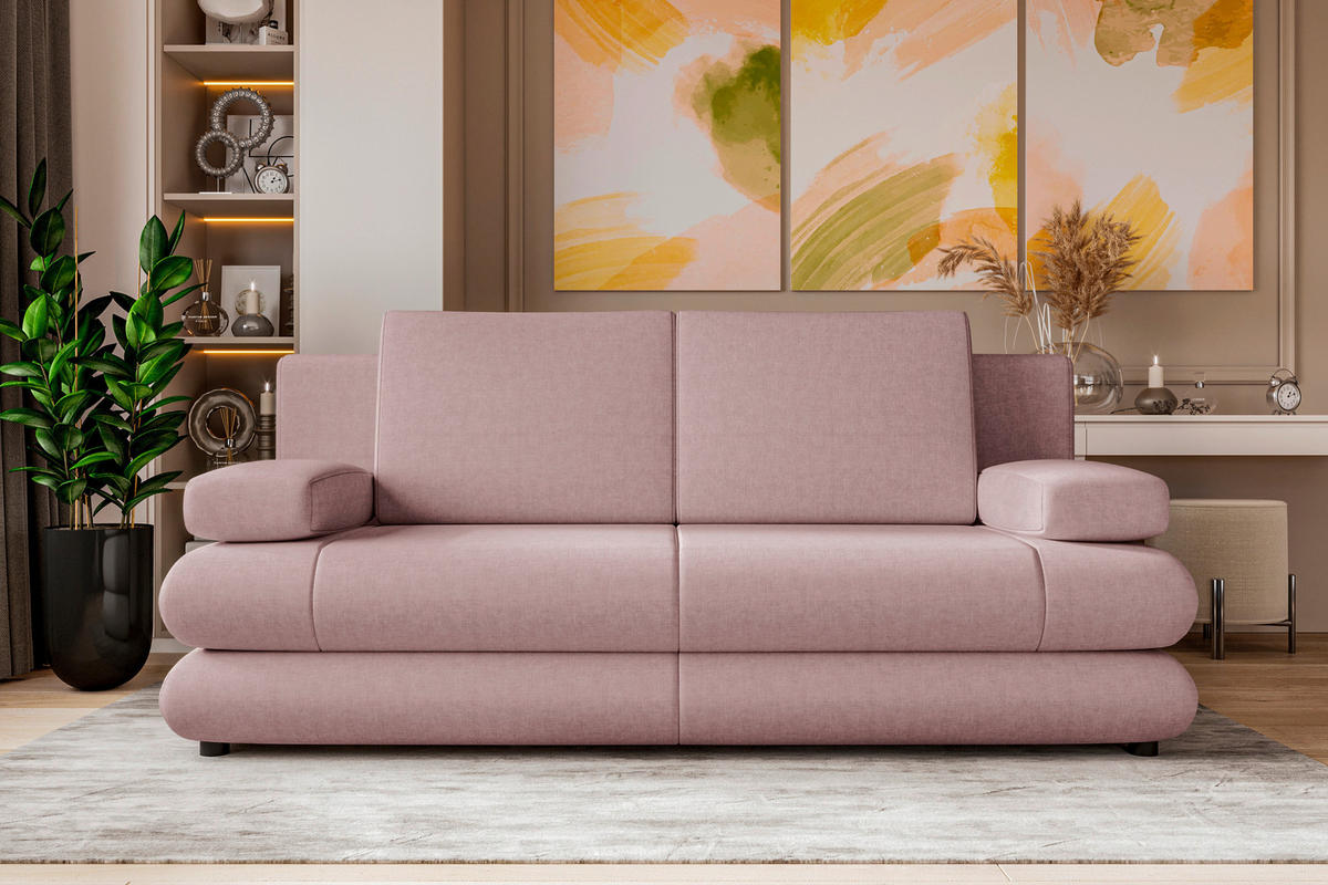 SCHLAFSOFA  mit Liegefunktion, Rücken echt Mikrofaser Rosa  - Schwarz/Rosa, KONVENTIONELL, Kunststoff/Textil (212/93/90cm) - Carryhome
