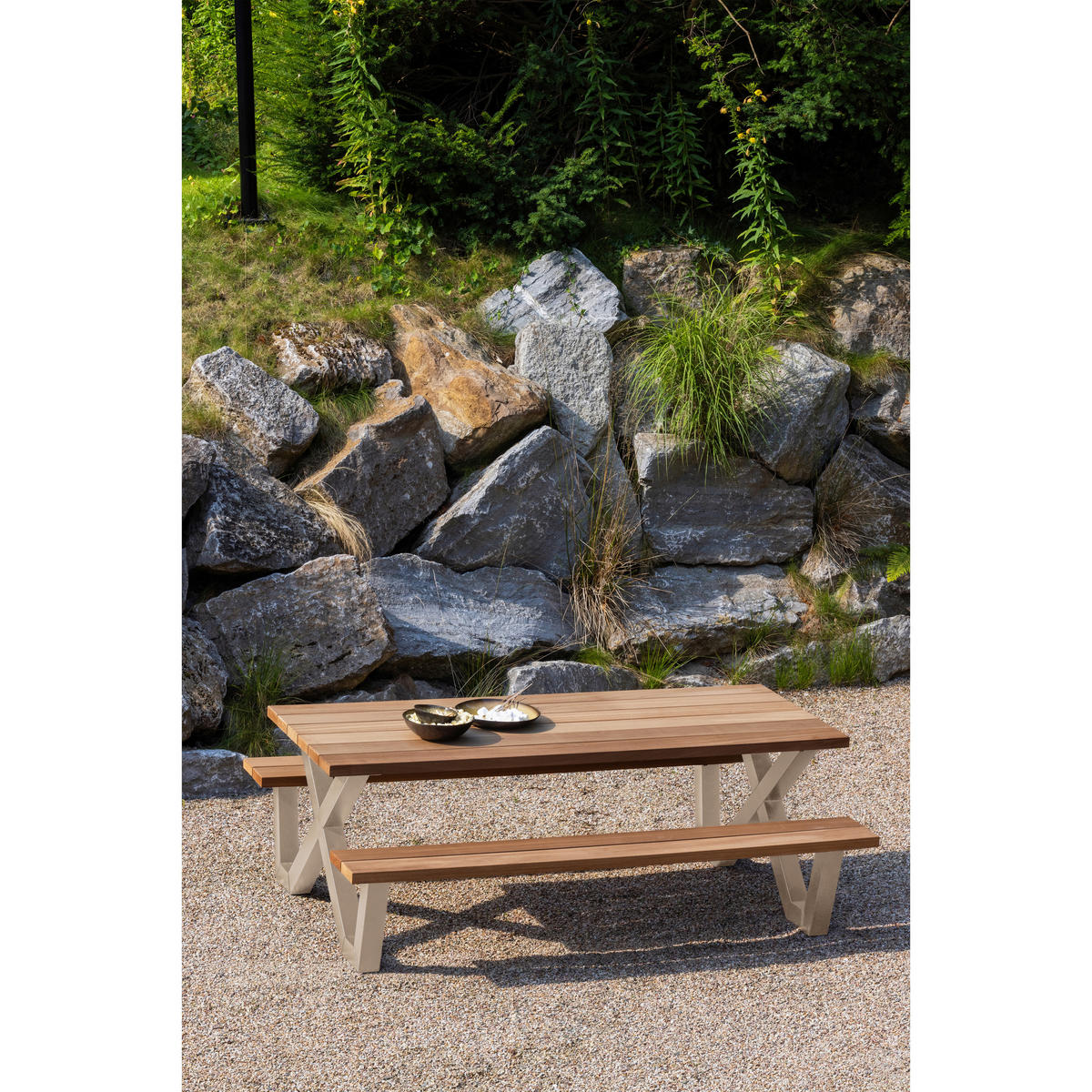 GARTENTISCHGRUPPE  - Naturfarben, MODERN, Holz/Metall (206/145/75cm) - Livetastic