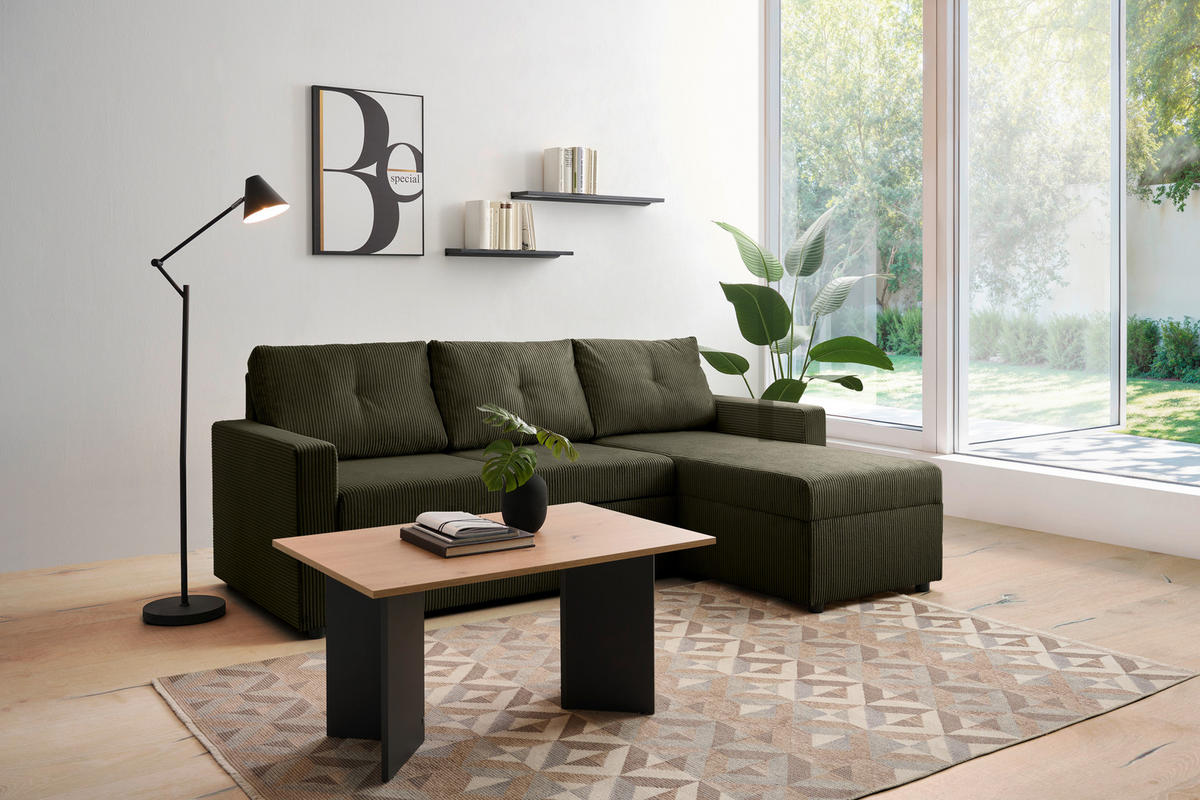 ECKSOFA Waldgrün Cord  - Waldgrün/Schwarz, KONVENTIONELL, Kunststoff/Textil (218/155cm) - Ti'me