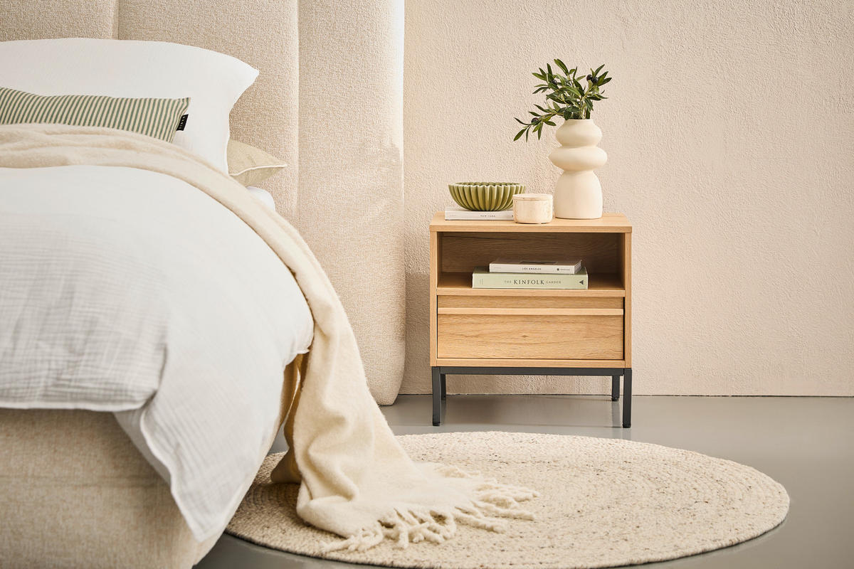 NOČNÍ STOLEK, 50/51/40 cm - barvy dubu/černá, Design, kov/dřevo (50/51/40cm) - Xora