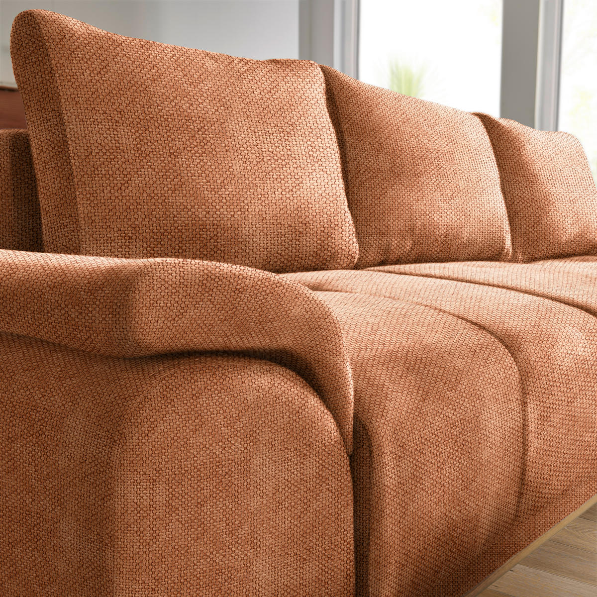 ECKSOFA in Struktur Rostfarben  - Rostfarben/Schwarz, Modern, Textil/Metall (262/168cm) - home24