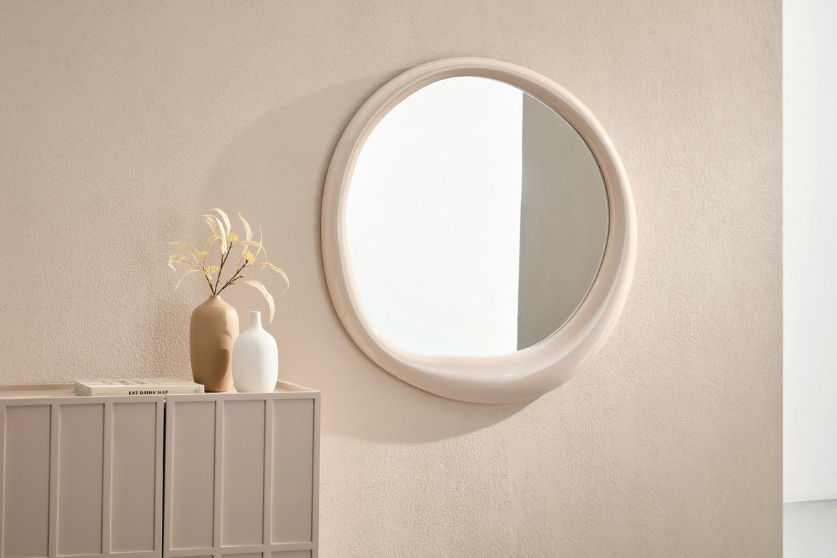 WANDSPIEGEL 98/103/4,6 cm    in Freiform  - Creme, LIFESTYLE, Glas/Holzwerkstoff (98/103/4,6cm) - Novel