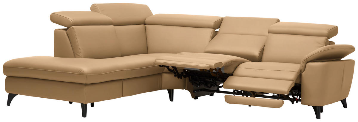 ECKSOFA in Echtleder Honig  239/285 cm  - Schwarz/Honig, Design, Leder/Metall (239/285cm) - Cantus