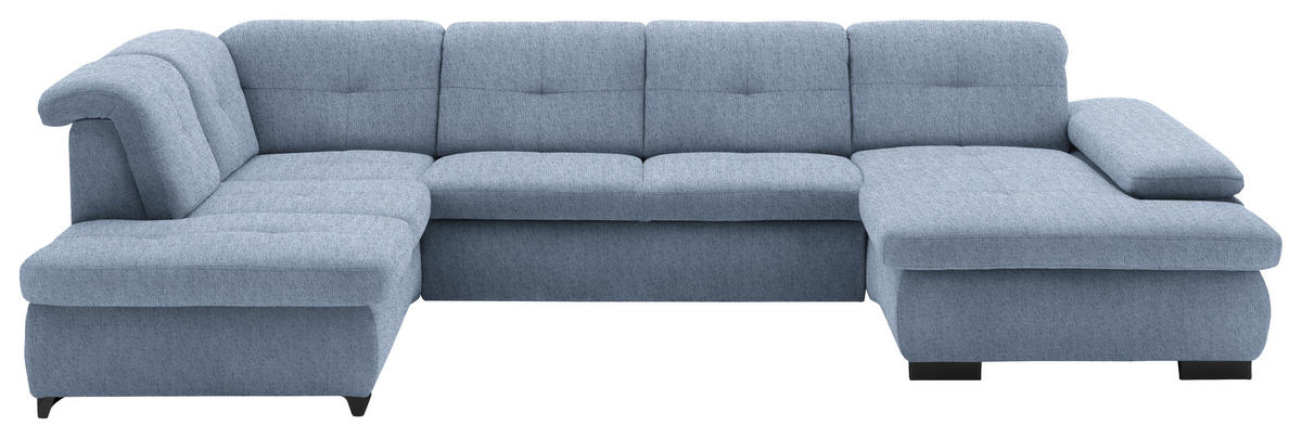 WOHNLANDSCHAFT in Webstoff Hellblau  - Schwarz/Hellblau, Design, Textil/Metall (210/337/174cm) - Beldomo Style