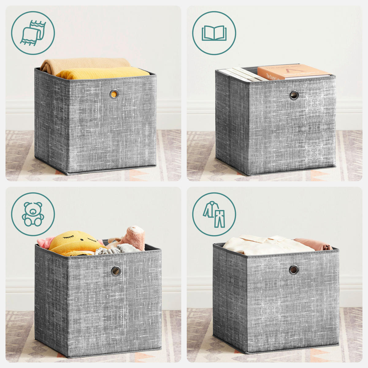 AUFBEWAHRUNGSBOXEN-SET     - Grau, Basics, Papier/Textil (30/30/30cm)