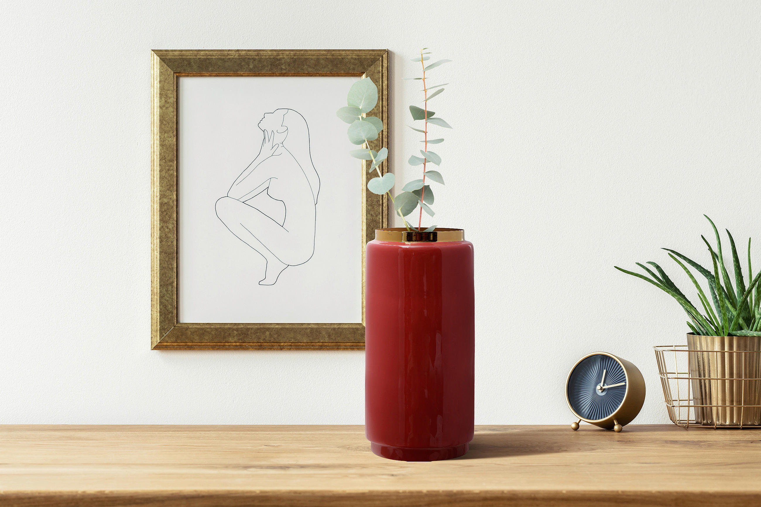 VASE  - Koralle/Goldfarben, Trend, Metall (15/15/30cm) - Kayoom