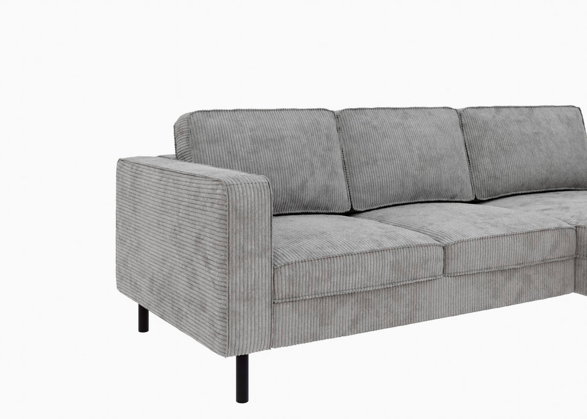 ECKSCHLAFSOFA WATKINS  mit Schlafen auf Sitzhöhe, Rücken echt, Armteil links, Armteil rechts Cord Grau  - Schwarz/Grau, MODERN, Textil/Metall (232/161cm) - Trendmanufaktur