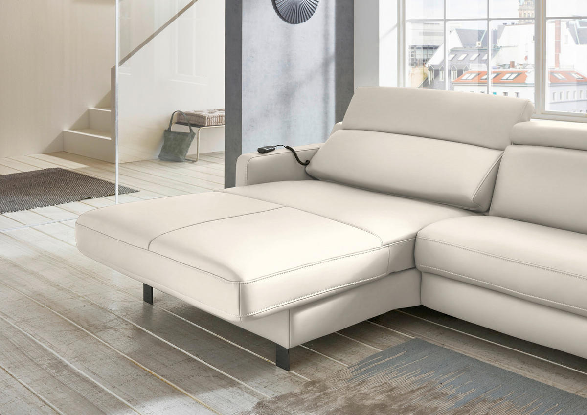 ECKSOFA in Echtleder Beige  - Beige/Schwarz, Design, Leder/Metall (176/291cm) - Valdera