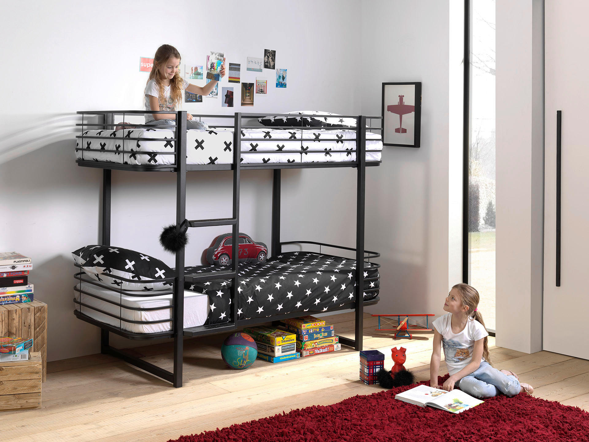 ETAGENBETT 90/200 cm,  in Schwarz, Absturzsicherung, Lattenrost  - Schwarz, KONVENTIONELL, Metall (90/200cm) - Vipack