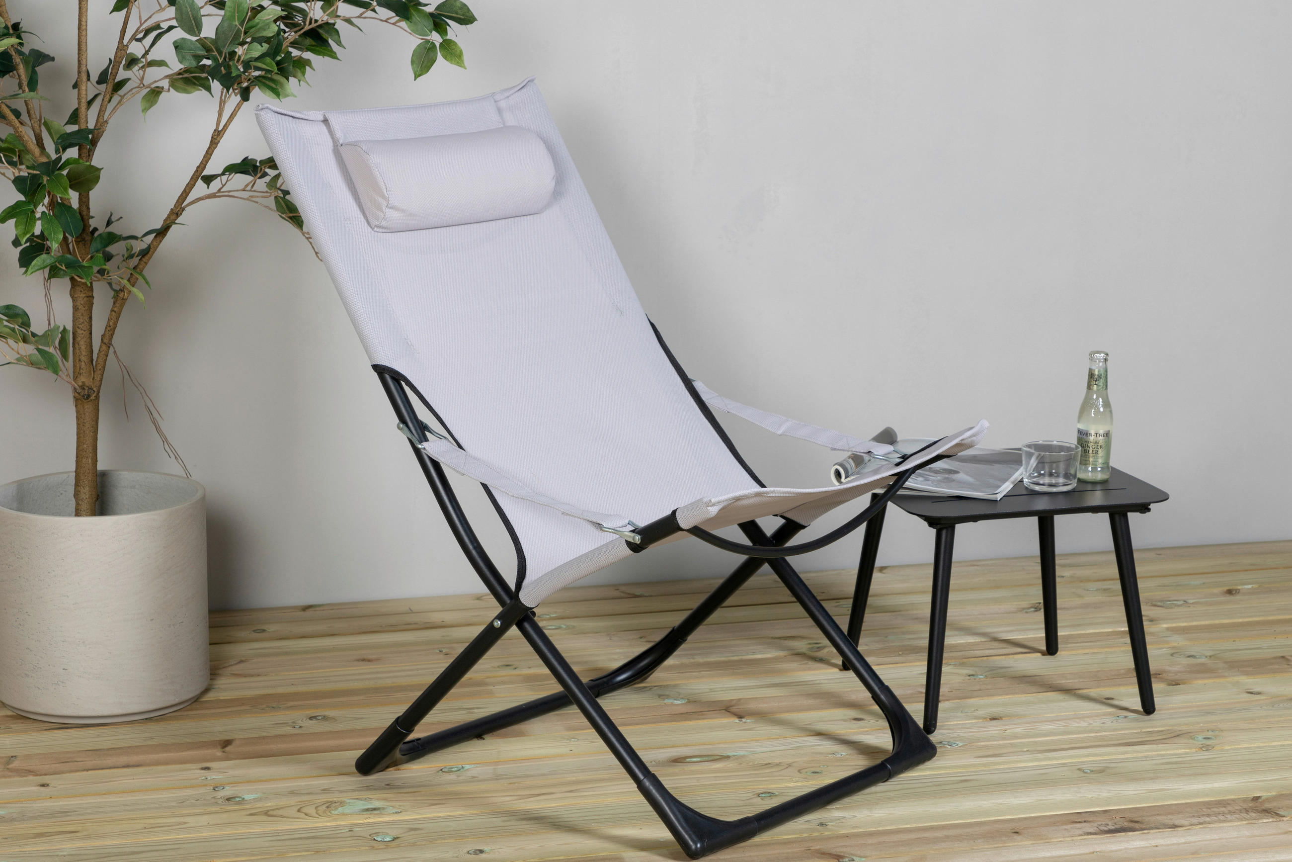 STRANDSTUHL Stahl Grau, Schwarz  - Schwarz/Grau, KONVENTIONELL, Textil/Metall (63/89/84cm) - Gardenson
