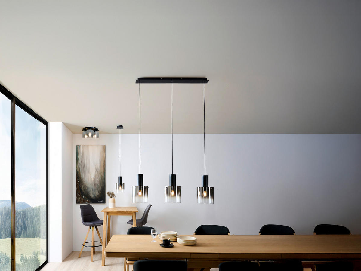 ZÁVĚSNÉ SVÍTIDLO, 90/20/120 cm  - černá, Design, kov/sklo (90/20/120cm) - Dieter Knoll
