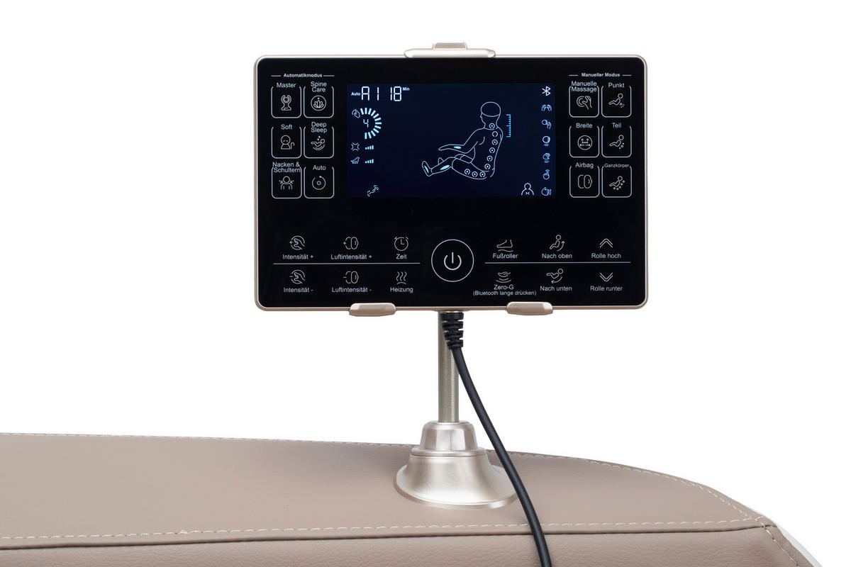 MASSAGESESSEL M Series  mit Lederlook Weiß, Hellbraun Relaxfunktion, Liegefunktion, Netzbetrieb, Massagefunktion, ausziehbare Fußstütze, automatische Rückholfunktion, Bluetooth-Lautsprecher, inklusive Armlehnen, Nackenkissen abnehmbar Rückenkissen, Nackenstütze, Sitzkissen, Relaxfunktion, Fußteilverstellung, Nackenkissen  - Hellbraun/Schwarz, KONVENTIONELL, Kunststoff/Textil (75,5/113/147,3cm) - Novel