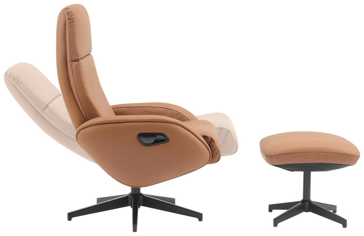 POČIVALNIK S PODNOŽNIKOM,  rjava tekstil, usnje - črna/rjava, Design, kovina/tekstil (77/107/75cm) - Livetastic