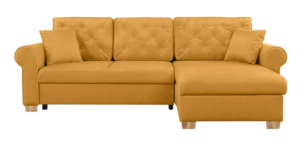 ECKSOFA in Gelb  - Gelb/Buchefarben, Design, Holz/Textil (266/161cm) - MID.YOU