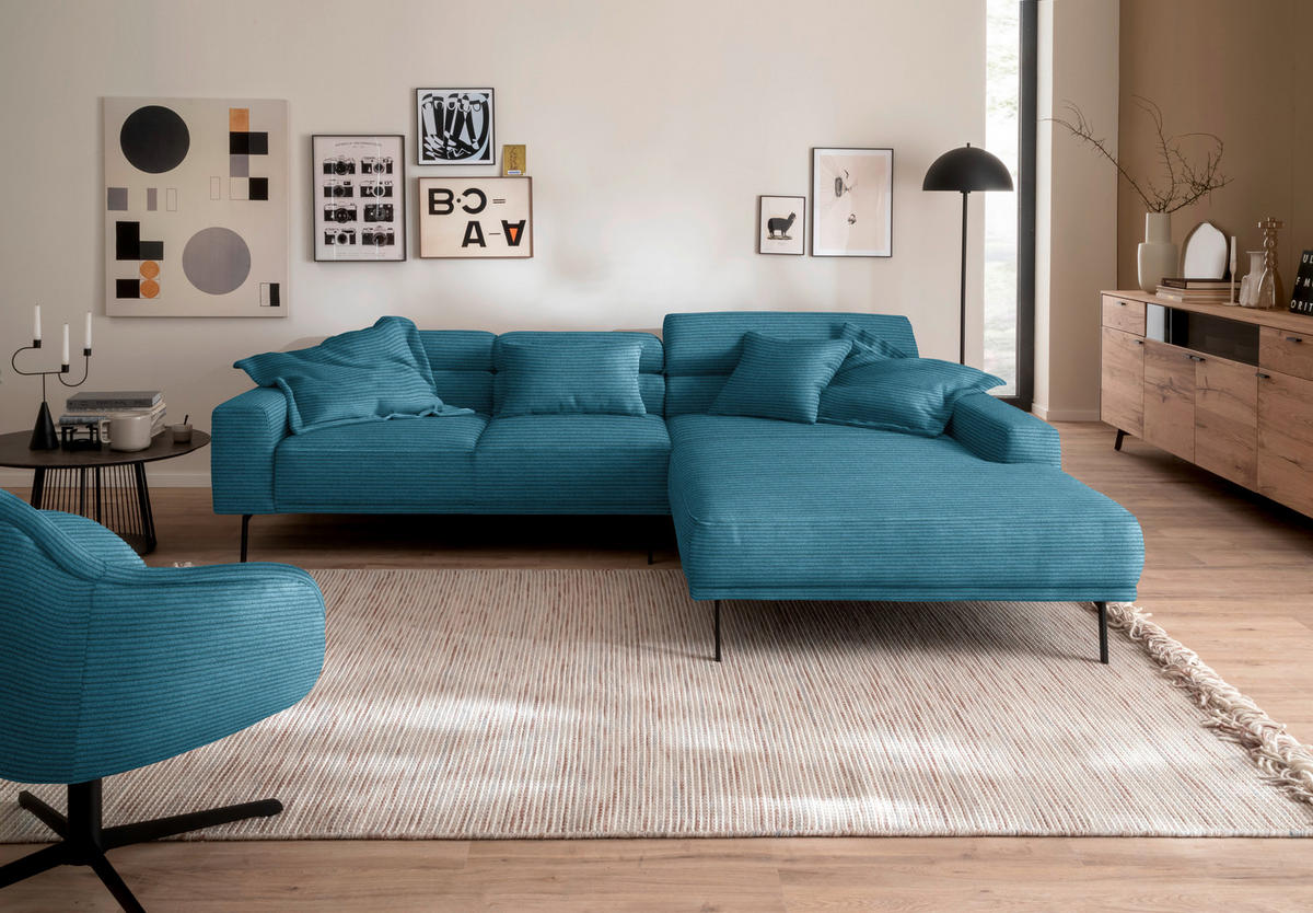 ECKSOFA  in Cord Petrol  293/215-217 cm  - Petrol/Schwarz, Design, Textil/Metall (293/215-217cm) - Schöner Wohnen