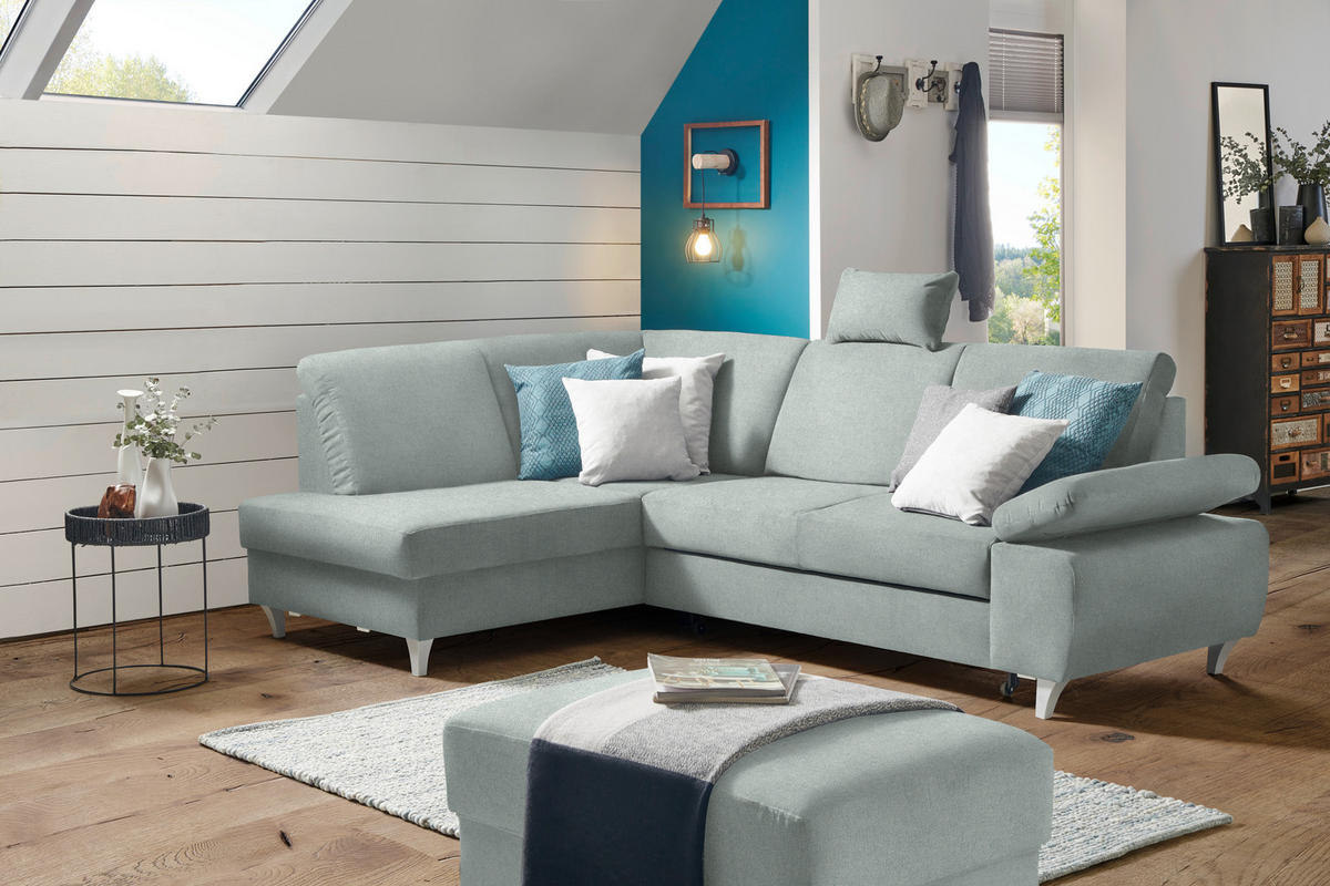 ECKSOFA in Flachgewebe Hellgrau  - Silberfarben/Hellgrau, Konventionell, Holz/Textil (186/255cm) - Cantus