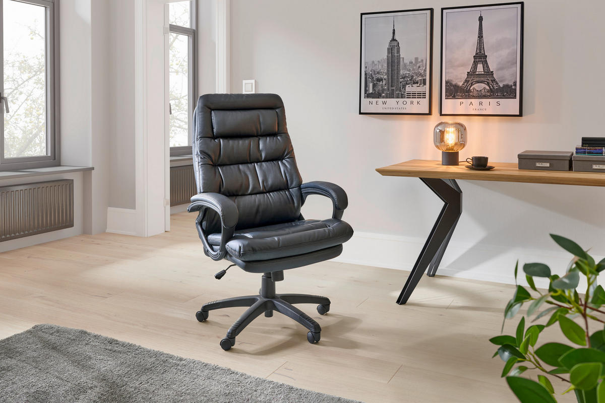 KANCELÁŘSKÉ KŘESLO, vzhled kůže, černá - černá, Moderní, textil/plast (67/113-122.5/78cm) - MID.YOU