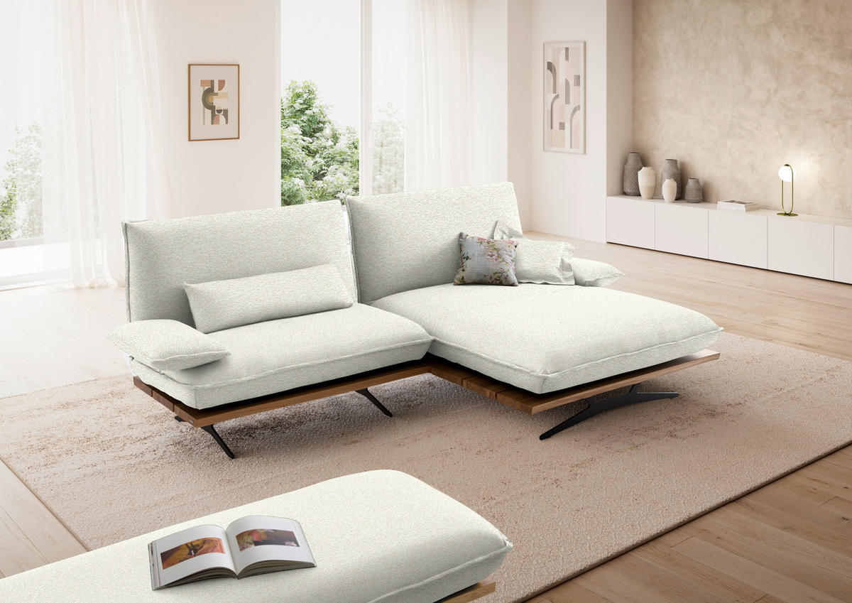 ECKSOFA Chenille, Flachgewebe Creme, Wildeiche  - Wildeiche/Creme, Design, Holz/Textil (284/161cm) - Koinor